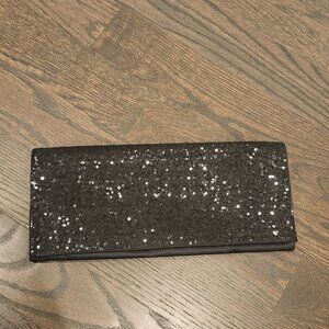 Slim long satin/sequins clutch